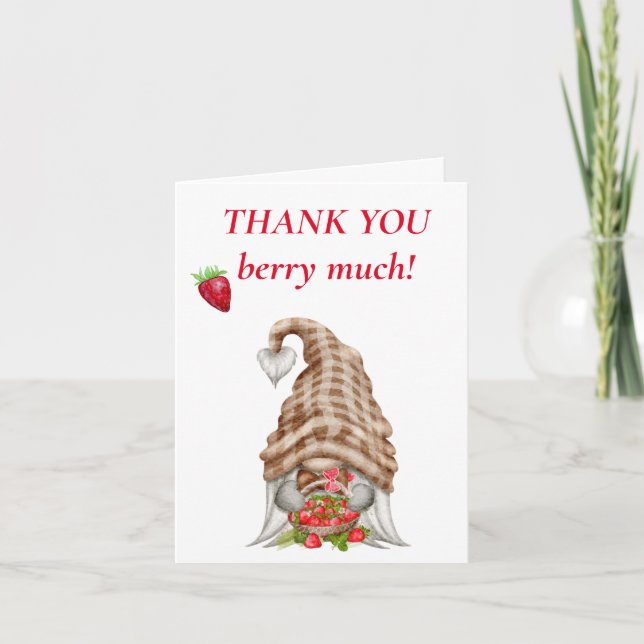 Tarjeta De Agradecimiento Gracias Berry Muchísimo Gnome Cute (Anverso)