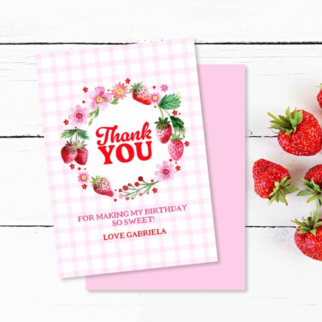 Tarjeta De Agradecimiento Gracias Berry Sweet Strawberry Birthday (Thank You Berry Sweet Strawberry Birthday)