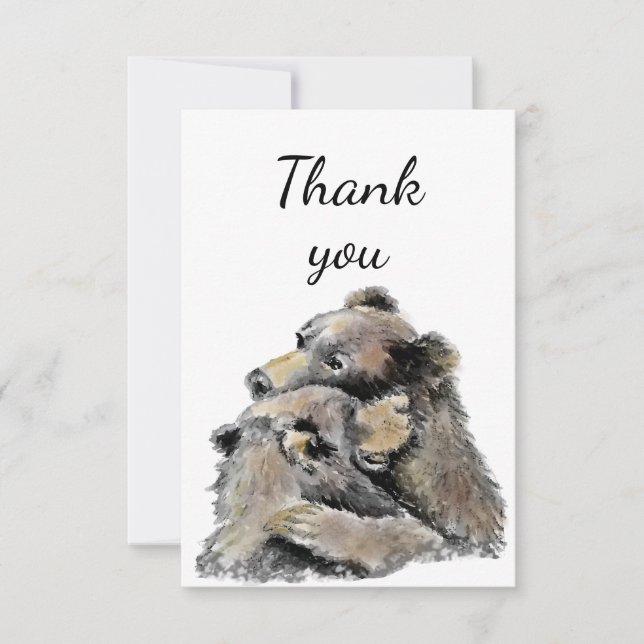 Tarjeta De Agradecimiento Gracias Big Bear Hug Watercolor Bears (Anverso)