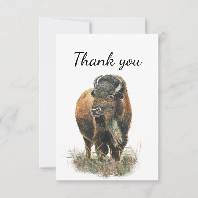 Tarjeta De Agradecimiento Gracias Bison Buffalo Wildlife Animal Nature Art (Anverso)