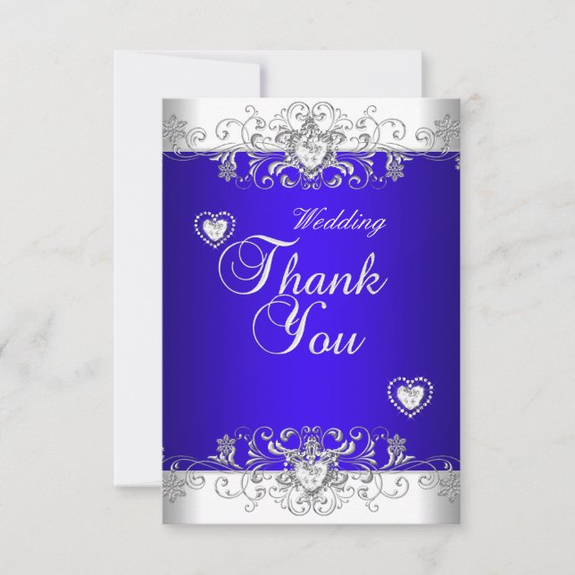 Tarjeta De Agradecimiento Gracias Boda azul real White Diamond Hea (Anverso)
