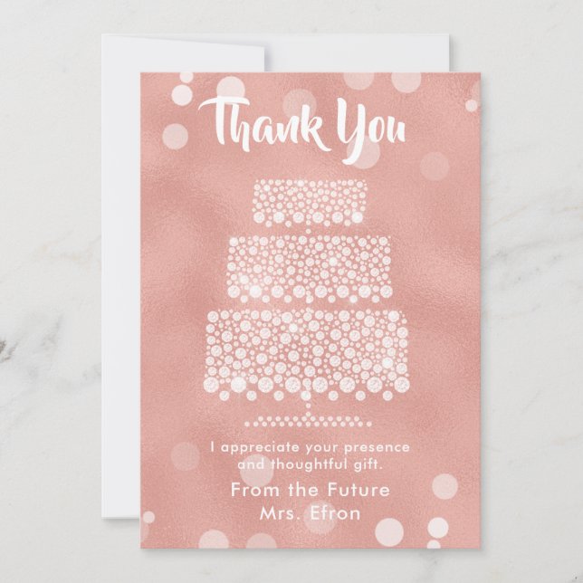 Tarjeta De Agradecimiento Gracias Boda Bridal Shower Rosa Gold (Anverso)