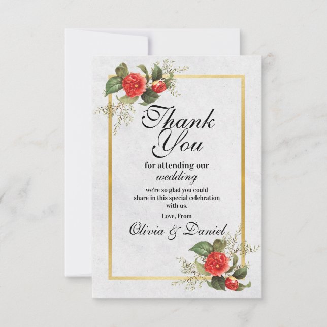 Tarjeta De Agradecimiento Gracias Boda Compromiso Red Gold Festive (Anverso)