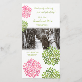 Tarjeta De Agradecimiento Gracias Boda de Blooms Rosa y Verde.