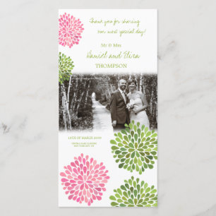 Tarjeta De Agradecimiento Gracias Boda de Blooms Rosa y Verde.