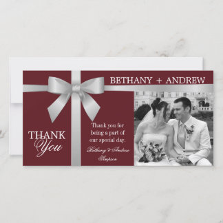 Tarjeta De Agradecimiento Gracias Boda de Borgoña de Cinta Plateada