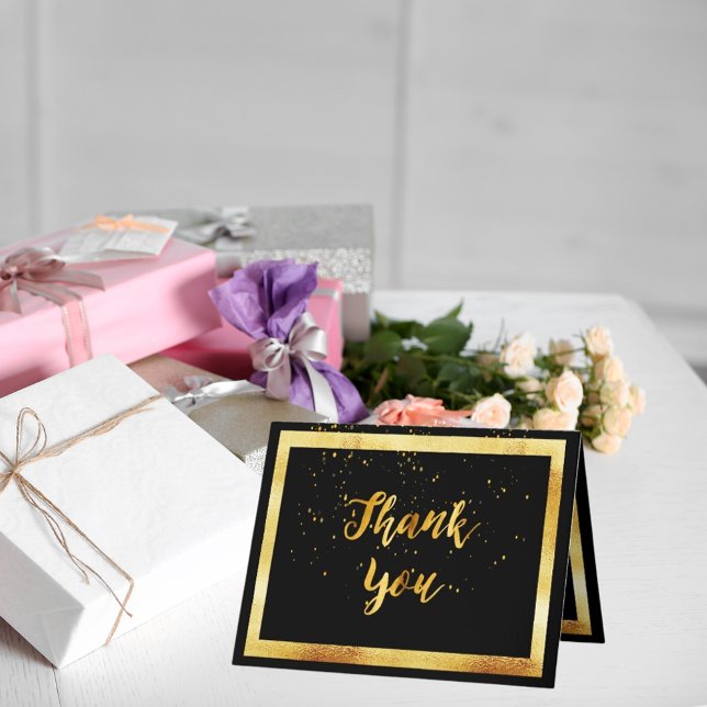 Tarjeta De Agradecimiento Gracias boda de cartas negro oro confetti (Subido por el creador)
