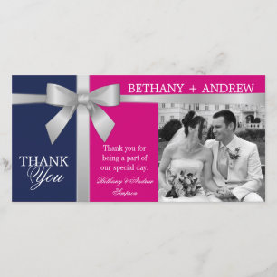 Tarjeta De Agradecimiento Gracias Boda de Cinta Plateada Fuchsia Púrpura