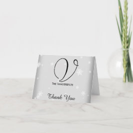 Tarjeta De Agradecimiento Gracias Boda de copos de nieve blancos y plateados