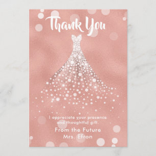 Tarjeta De Agradecimiento Gracias Boda de ducha de novia vestido Rosa de oro