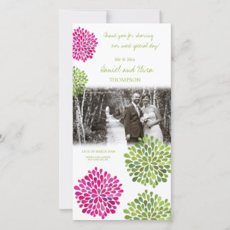 Tarjeta De Agradecimiento Gracias Boda de Flores Verdes y Rosa