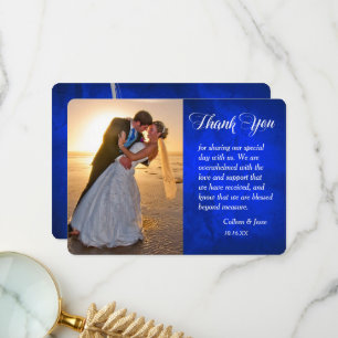 Tarjeta De Agradecimiento Gracias Boda de fotos azul brillante de la hoja de