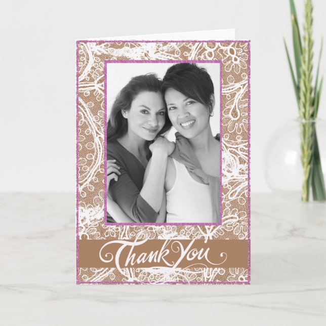 Tarjeta De Agradecimiento Gracias Boda de fotos de Taupe y Lavender (Anverso)
