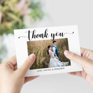 Tarjeta De Agradecimiento Gracias Boda de fotos Script Elegant Modern