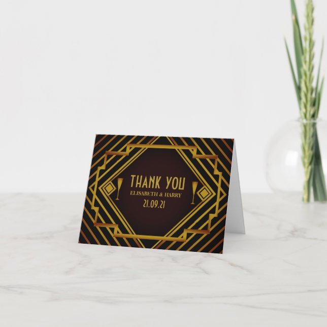 Tarjeta De Agradecimiento Gracias Boda de Gatsby Gold 2020 (Anverso)