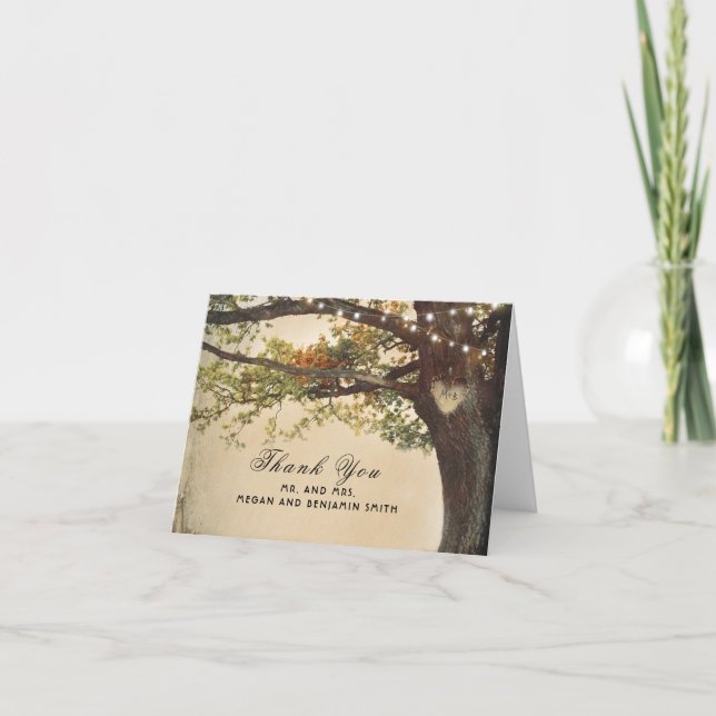 Tarjeta De Agradecimiento Gracias Boda de las luces de los árboles otoñales (Anverso)