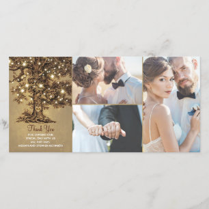 Tarjeta De Agradecimiento Gracias Boda de las luces de roble rústico