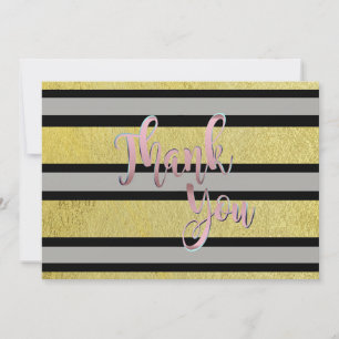 Tarjeta De Agradecimiento Gracias Boda de oro negro a rayas