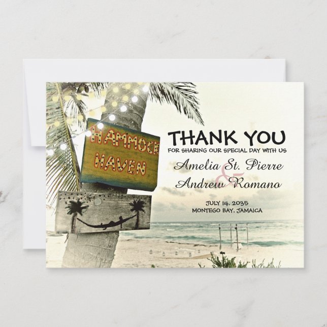 Tarjeta De Agradecimiento Gracias boda de playa del destino (Anverso)