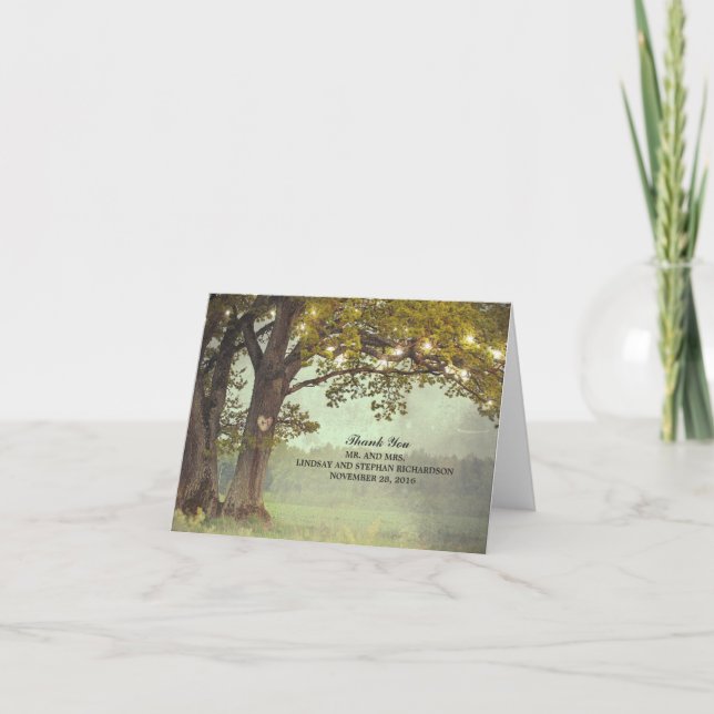 Tarjeta De Agradecimiento Gracias Boda de Rústico Árbol y Rayas de Cadena (Anverso)