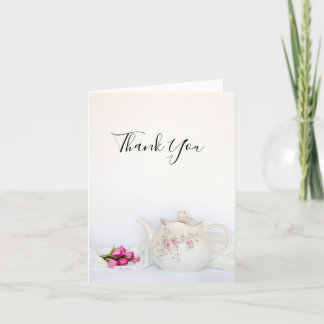 Tarjeta De Agradecimiento Gracias Boda de tetera y rosas rosadas