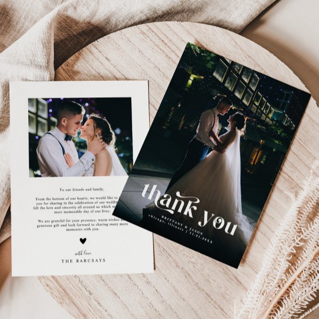 Tarjeta De Agradecimiento Gracias Boda de texto retro foto vertical (Subido por el creador)