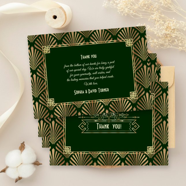 Tarjeta De Agradecimiento Gracias Boda del Gold Dark Green Art Deco 20 (Subido por el creador)