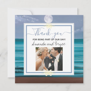 Tarjeta De Agradecimiento Gracias boda en la playa del mar teal iluminada po