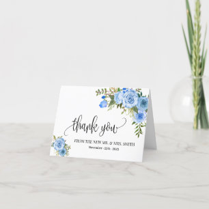 Tarjeta De Agradecimiento Gracias boda floral azul boho doblado