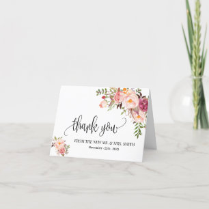 Tarjeta De Agradecimiento Gracias boda floral rosa boho doblado