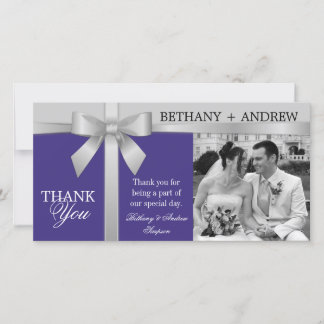 Tarjeta De Agradecimiento Gracias Boda Gris Púrpura Plata Cinta Plateada