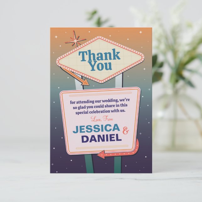 Tarjeta De Agradecimiento Gracias Boda Las Vegas Engagement (Anverso de pie)
