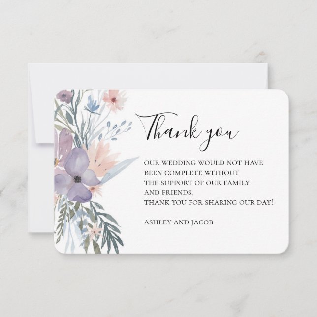 Tarjeta De Agradecimiento Gracias boda Lavender. Flores moradas. Botánico (Anverso)