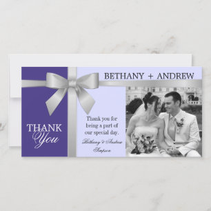 Tarjeta De Agradecimiento Gracias Boda morado de lavanda de cinta plateada