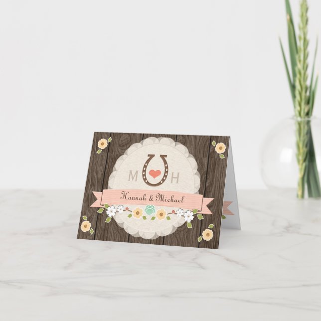 Tarjeta De Agradecimiento Gracias Boda Occidental Rubor Pink Horseshoe (Anverso)