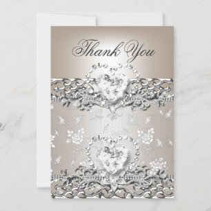Tarjeta De Agradecimiento Gracias Boda Plata Crema Corazón Diamante