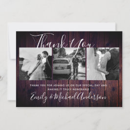 Tarjeta De Agradecimiento Gracias Boda PURPLE Collage de fotos Rústico