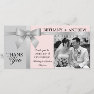 Tarjeta De Agradecimiento Gracias Boda rosa gris de cinta plateada