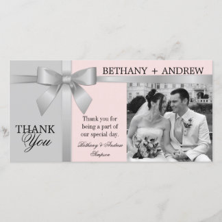 Tarjeta De Agradecimiento Gracias Boda rosa gris de cinta plateada