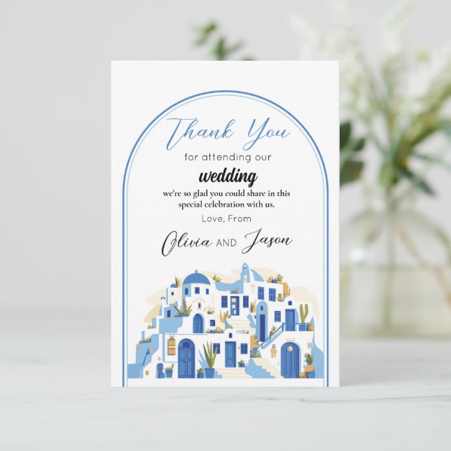 Tarjeta De Agradecimiento Gracias Boda Santorini Grecia Grecia (Anverso de pie)