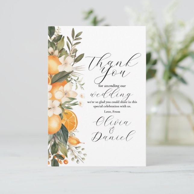 Tarjeta De Agradecimiento Gracias Boda Summer Florals Naranjas de frutas (Anverso de pie)