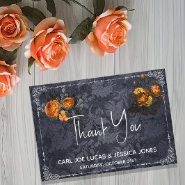 Tarjeta De Agradecimiento Gracias Bodas de Halloween Naranja Rosa