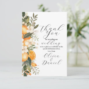 Tarjeta De Agradecimiento Gracias Bodas Flores de Verano Frutas Naranjas