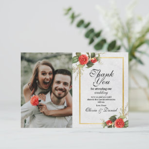 Tarjeta De Agradecimiento Gracias Bodas Rojo Dorado Festivo Navidad