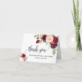 Tarjeta De Agradecimiento Gracias boho marsala boda floral plegado