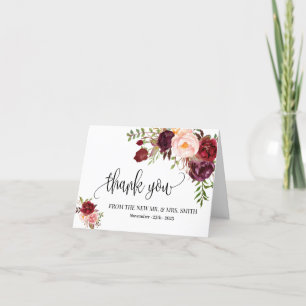 Tarjeta De Agradecimiento Gracias boho marsala boda floral plegado