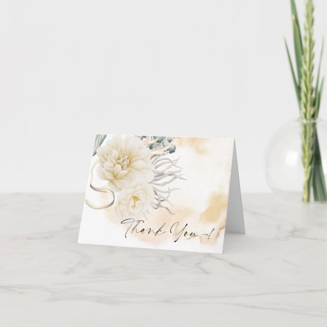 Tarjeta De Agradecimiento Gracias | BOHO Watercolor Crema Amarillo Peony (Anverso)
