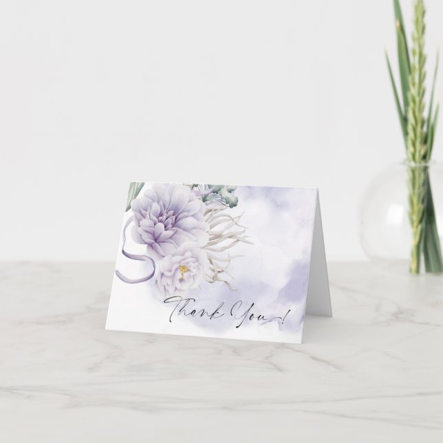 Tarjeta De Agradecimiento Gracias | BOHO Watercolor Lilac Peony (Anverso)