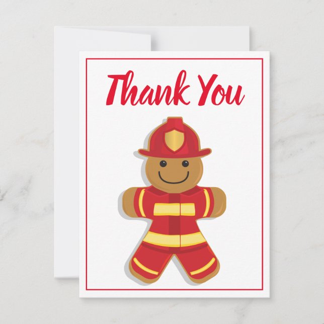 Tarjeta De Agradecimiento Gracias, bombero, hombre de pan de jengibre sonrie (Anverso)