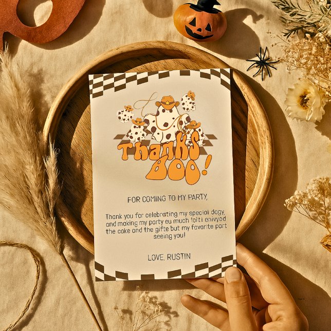 Tarjeta De Agradecimiento Gracias Boo Cowboy Halloween Patrón revisado (Subido por el creador)